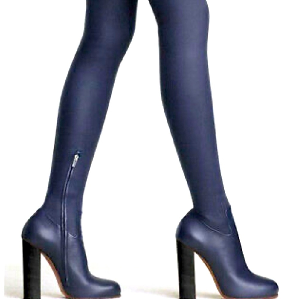 Celine Navy Blue Stretch Leather Over-Knee Boots